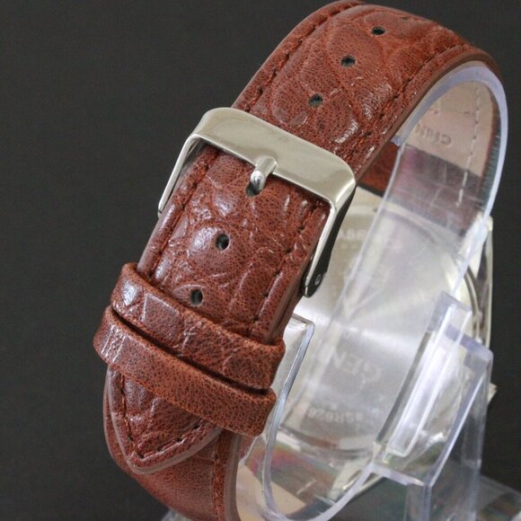 Geneva Men's Dress Watch Diamond At 12 Raised Indices Blue Dial Brown Strap 42mm - Picture 11 of 13